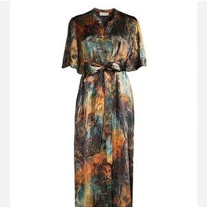 Silk button front maxi dress size 8 with a tie belt